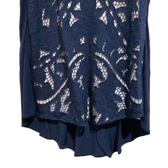 AKEMI + KIN Embroidered Crochet Lace Racerback Navy Blue Hi/Lo Tank Top Size S - Picture 4 of 12